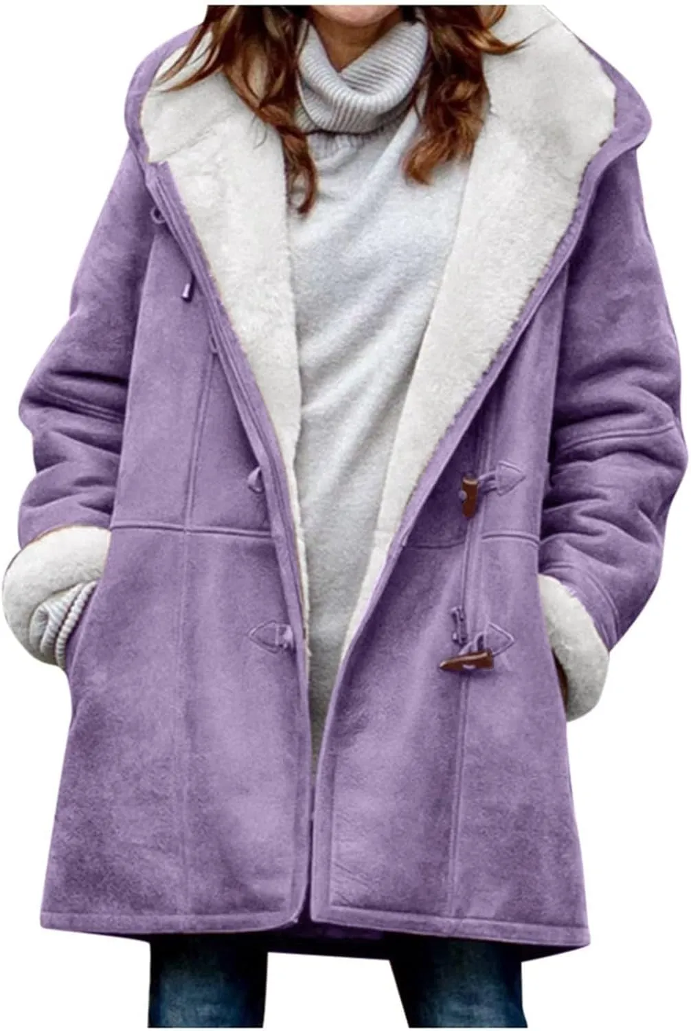 Cbcbtwo Women Fuzzy Fleece Hoodie Jackets Plus Size Full Zip Up Sherpa Lined Outerwear Faux Suede Winter Thicken Parka Jacket