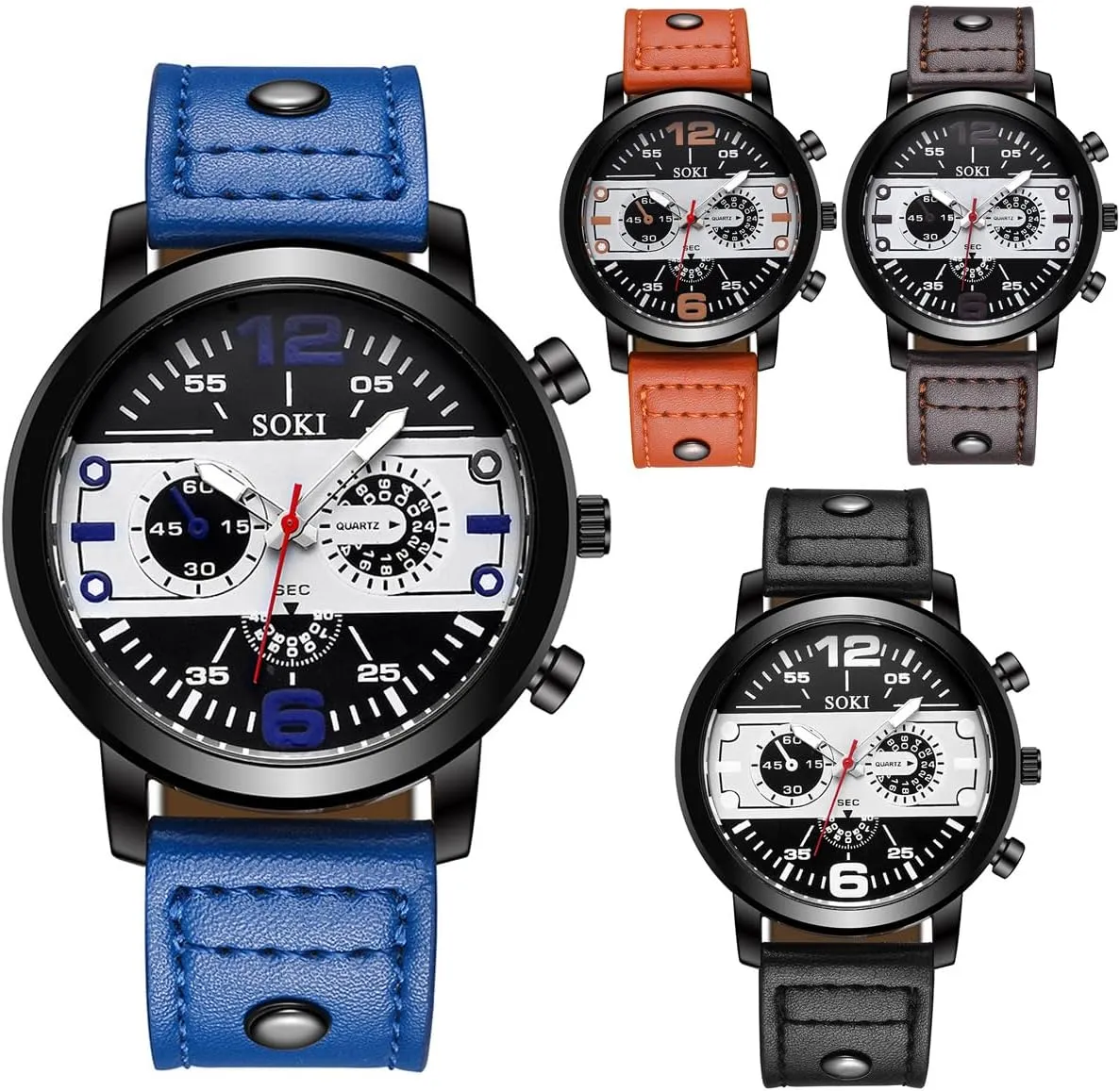 CdyBox 4 Pack Leather Strap Watches Wholesale Men's Business Quartz Wrist Watch