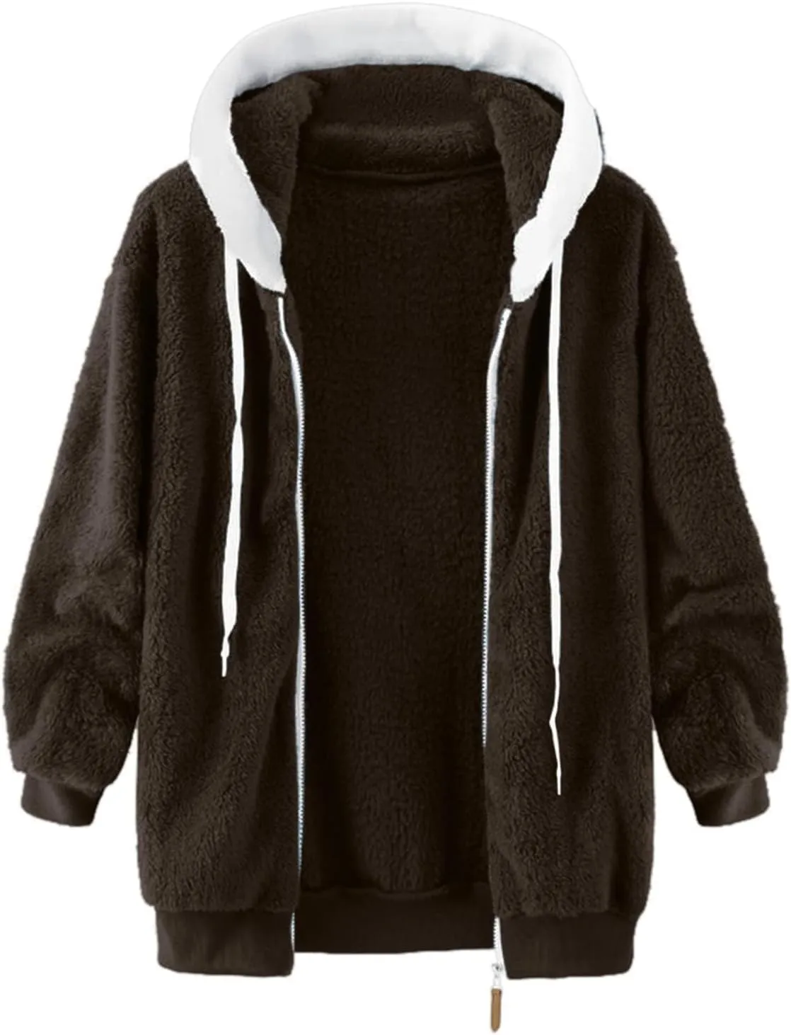 Ceboyel Teddy Coat For Women Hooded Fuzzy Sherpa Jacket Fleece Drawstring Zip Up Hoodie 2023 Trendy Winter Outerwear Clothes