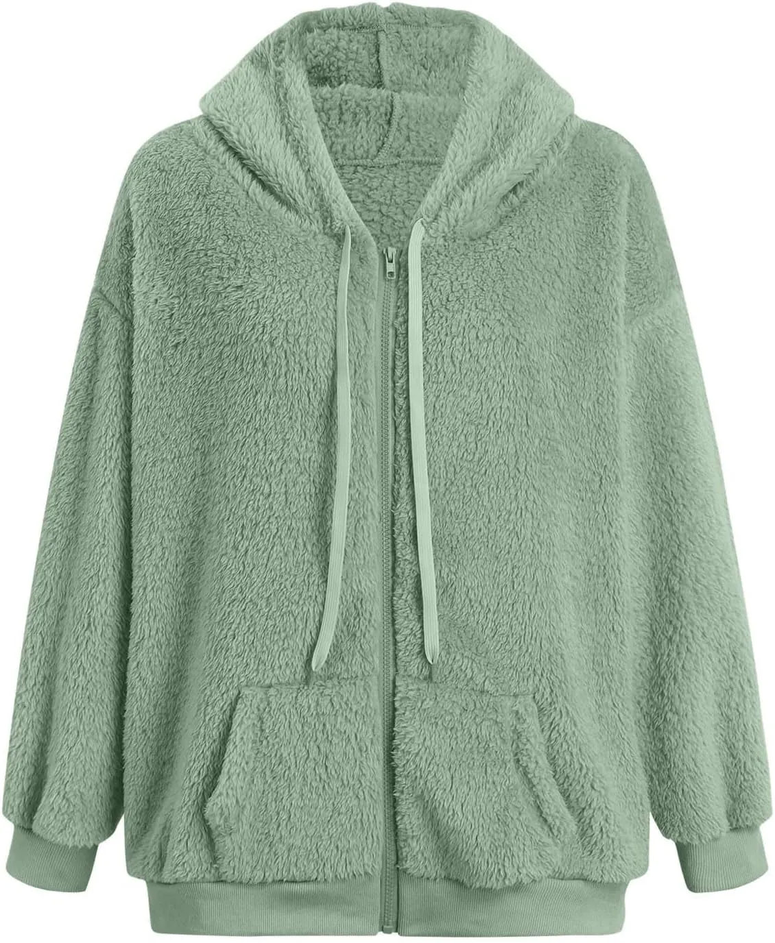 Ceboyel Women Fuzzy Fleece Jacket Faux Shearling Oversized Hoodie Coats Full Zip Up Hooded Teddy Coat Trendy Winter Outwear