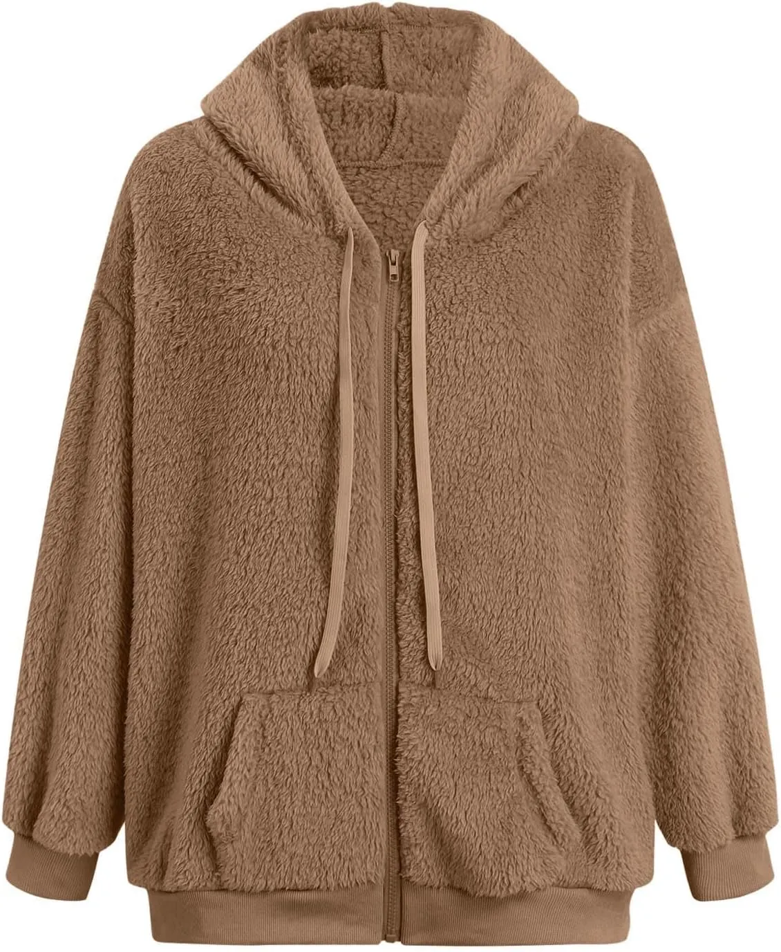 Ceboyel Women Fuzzy Fleece Jacket Faux Shearling Oversized Hoodie Coats Full Zip Up Hooded Teddy Coat Trendy Winter Outwear