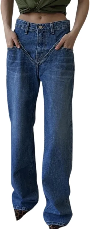 CHARTOU Women's Elegant Wide Leg Jeans High Waist Patchwork Denim Pants Long Jeans Trouser Pant with Pockets