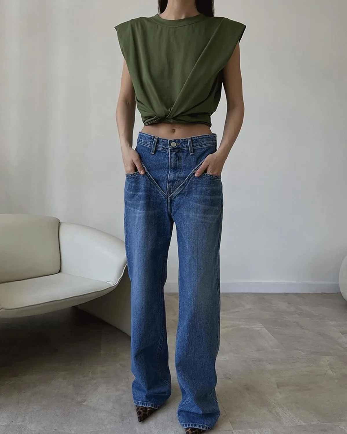 CHARTOU Women's Elegant Wide Leg Jeans High Waist Patchwork Denim Pants Long Jeans Trouser Pant with Pockets