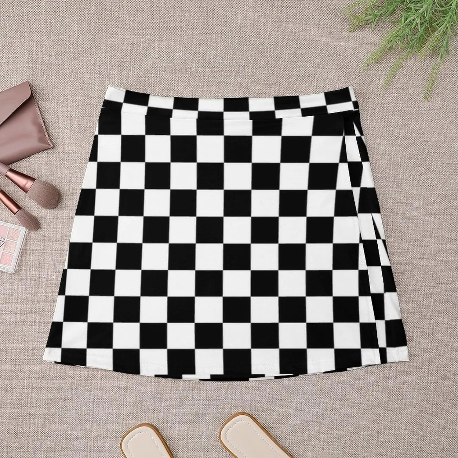Checkered Print Short Bottoms Women Short Skirt High Waisted Stretchy Athletic Skorts Business Casual Sexy Minis
