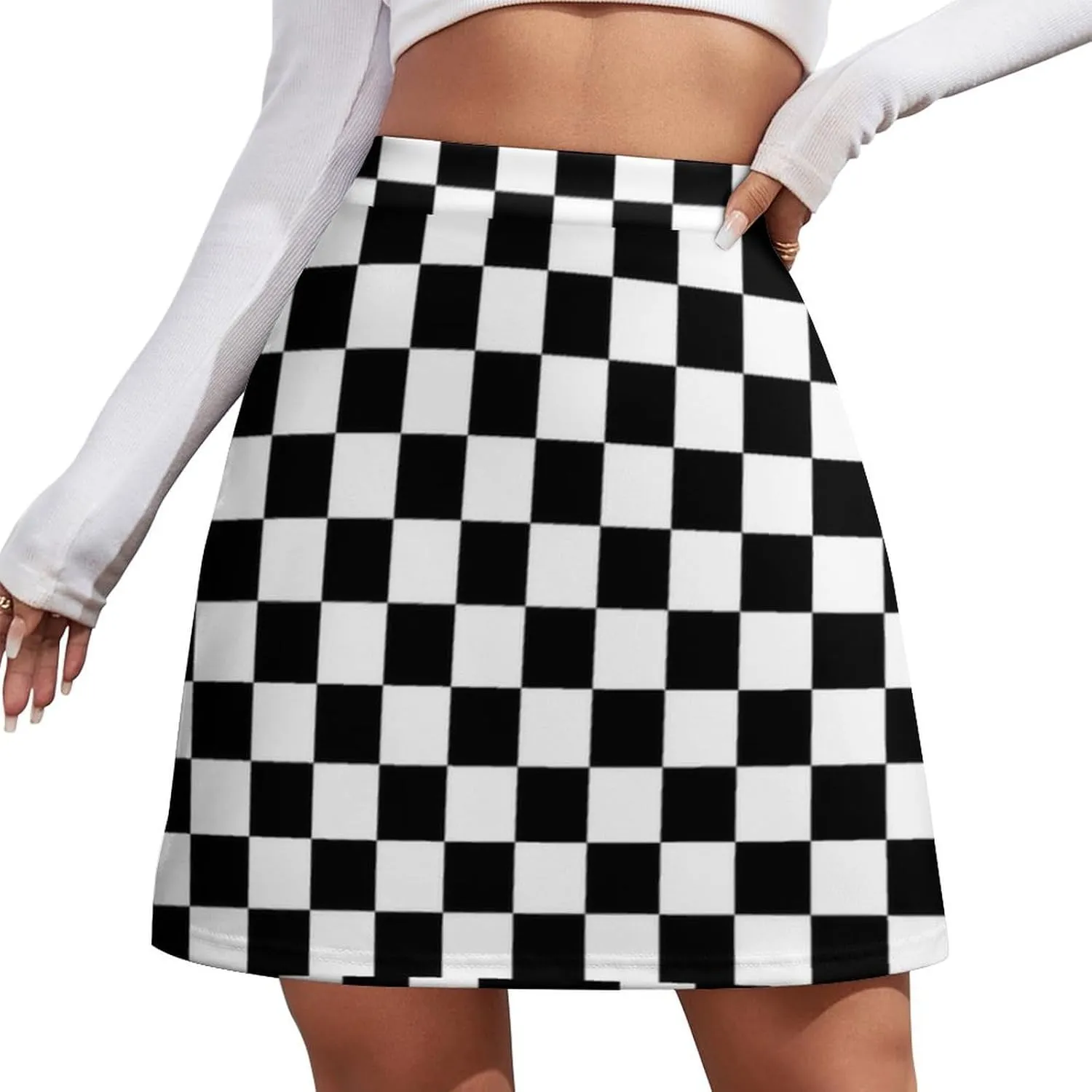 Checkered Print Short Bottoms Women Short Skirt High Waisted Stretchy Athletic Skorts Business Casual Sexy Minis