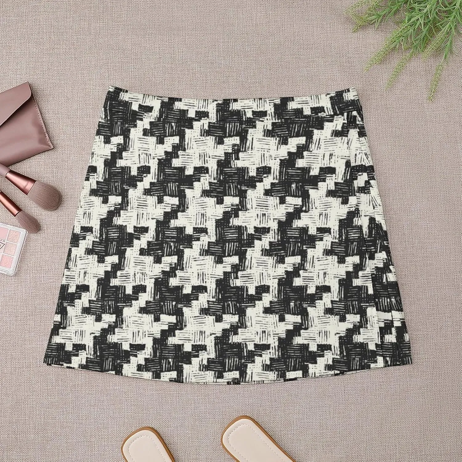 Checkered Print Short Bottoms Women Short Skirt High Waisted Stretchy Athletic Skorts Business Casual Sexy Minis