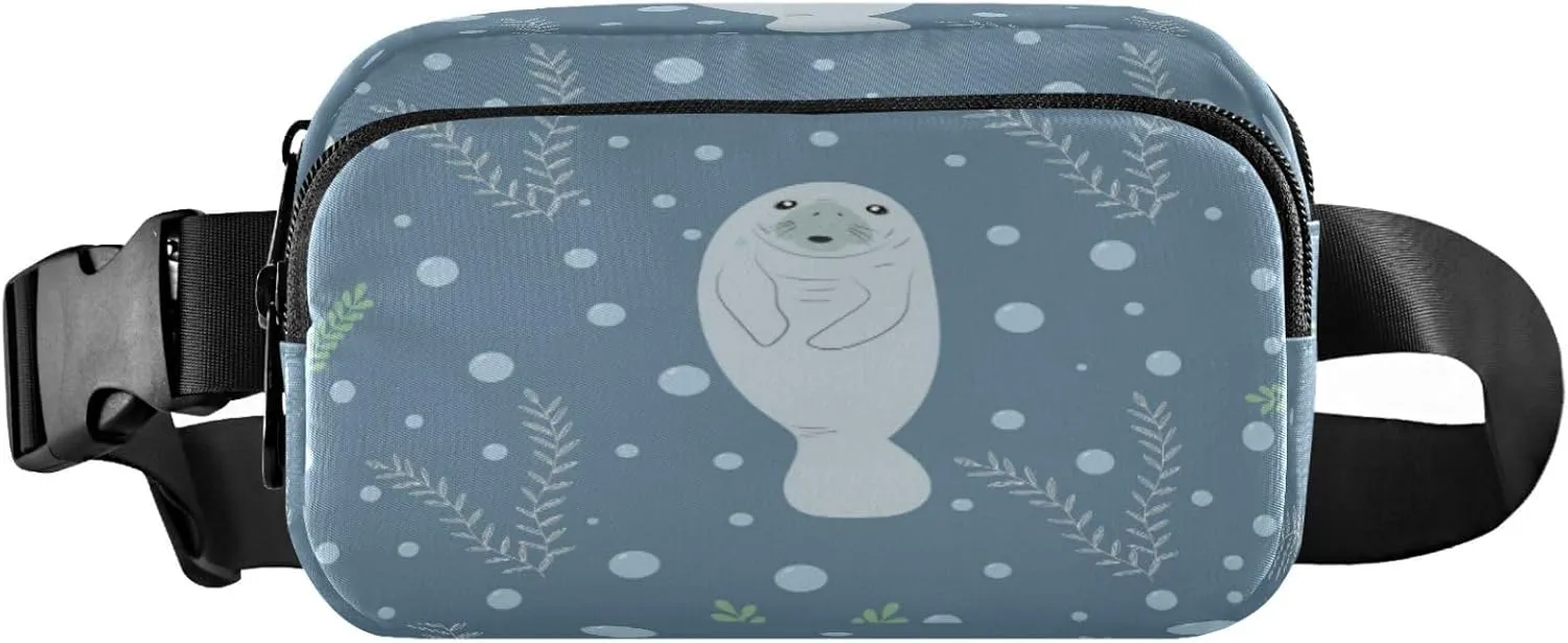Childish Manatee Blue Belt Bag for Women Men Fanny Pack Small Waist Pouch Crossbody Bags for Outdoor Hiking Running Travel
