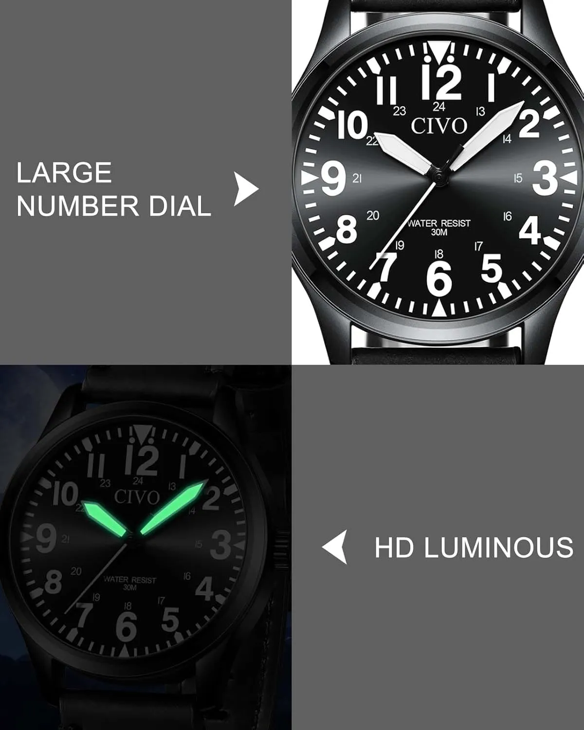 CIVO Military Watch for Men Waterproof: Analog Mens Watches Classic- Field Wrist Watches for Man