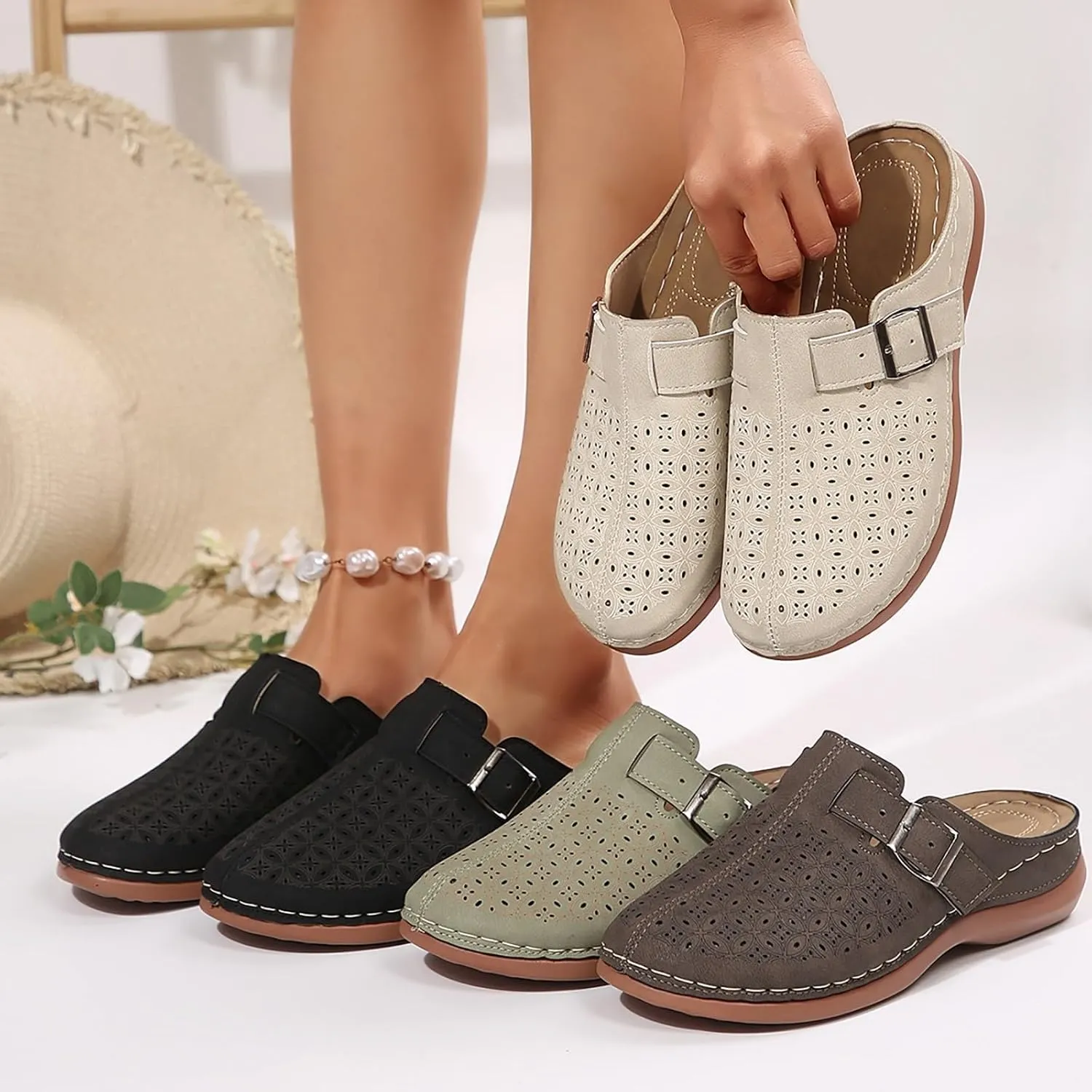Clogs for Women Mules Slip on Sandals: Orthopedic Closed Toe Sandals with Arch Support, Summer Shoes Dressy, Comfortable Walking Wedge Clogs