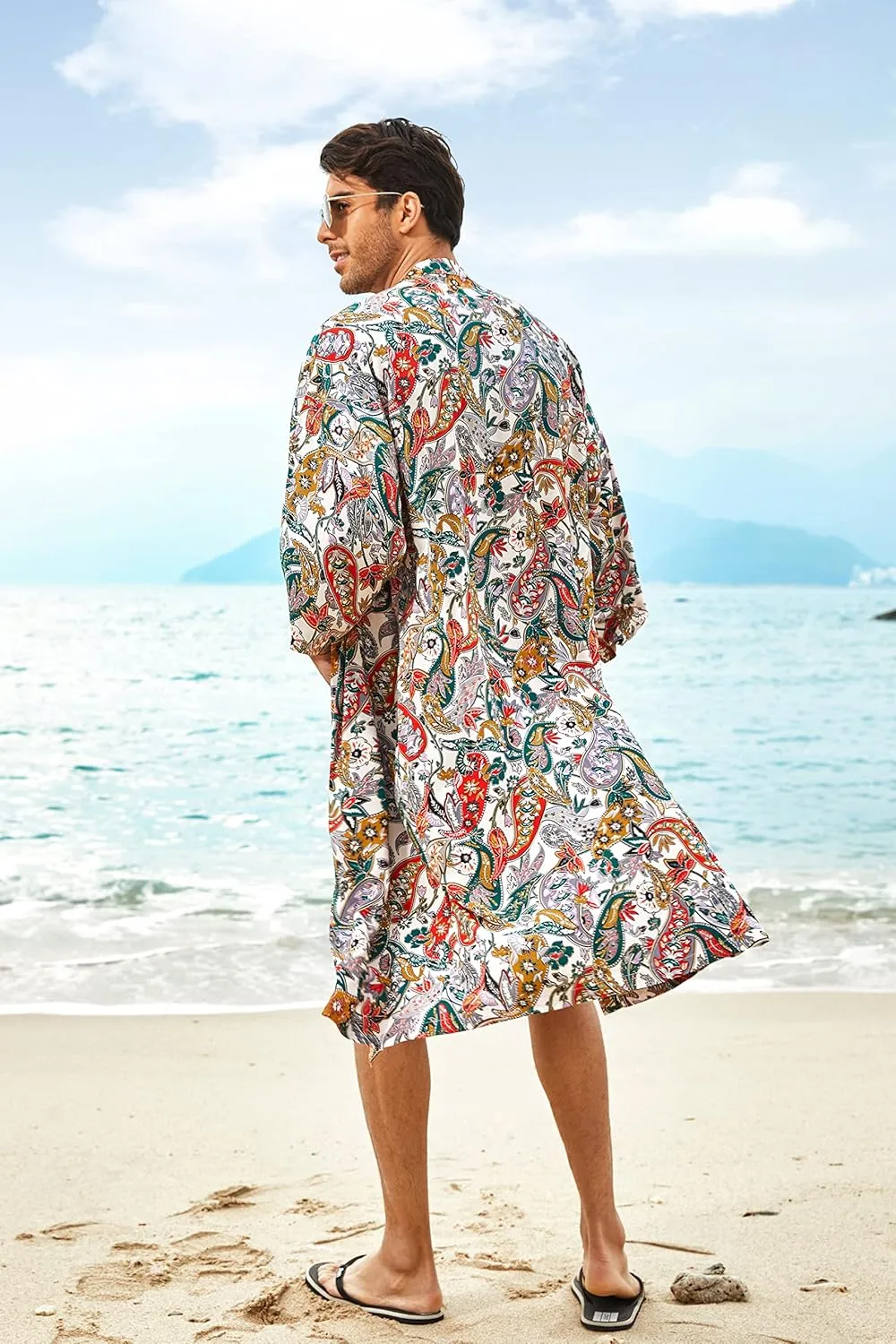 COOFANDY Men's Lightweight Kimono Robe Jacket Printed Japanese Style Bathrobes Casual Open Front Long Cardigan Coat Outwear