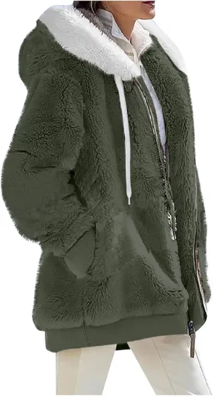 COTECRAM Jackets for Women Casual Plus Size Sherpa Fleece Winter Coats Full Zip Up Fuzzy Plush Sweater Hoodies Outerwear
