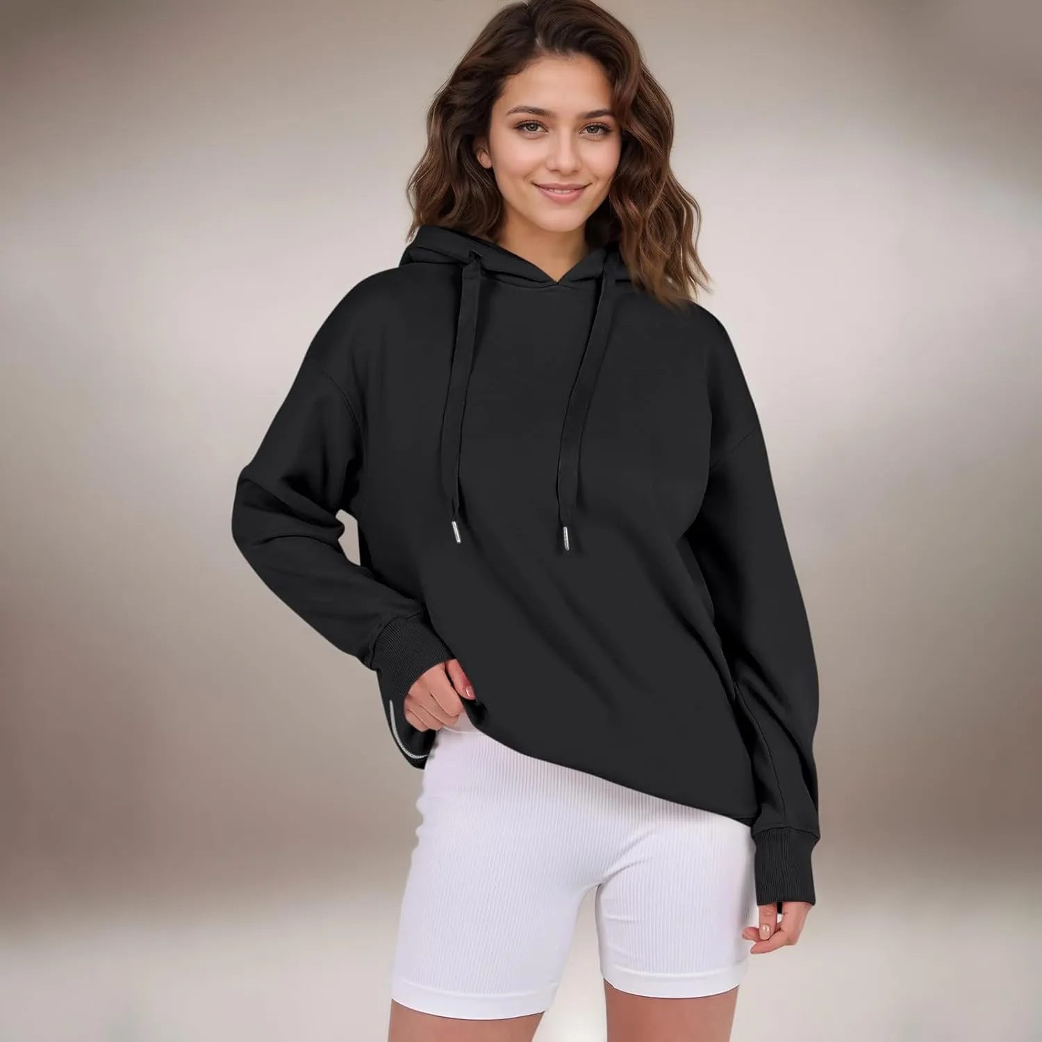 COTECRAM Women Oversized Hoodies Side Zipper Casual Sweatshirts Lightweight Tunic Pullover 2024 Fall Long Sleeve Shirts