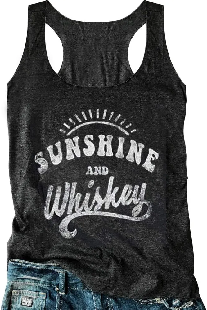 Country Concert Tank Tops Women Vintage Sunshine Racerback Tank Tops Summer Casual Classic-Fit Sleeveless T Shirt Cami
