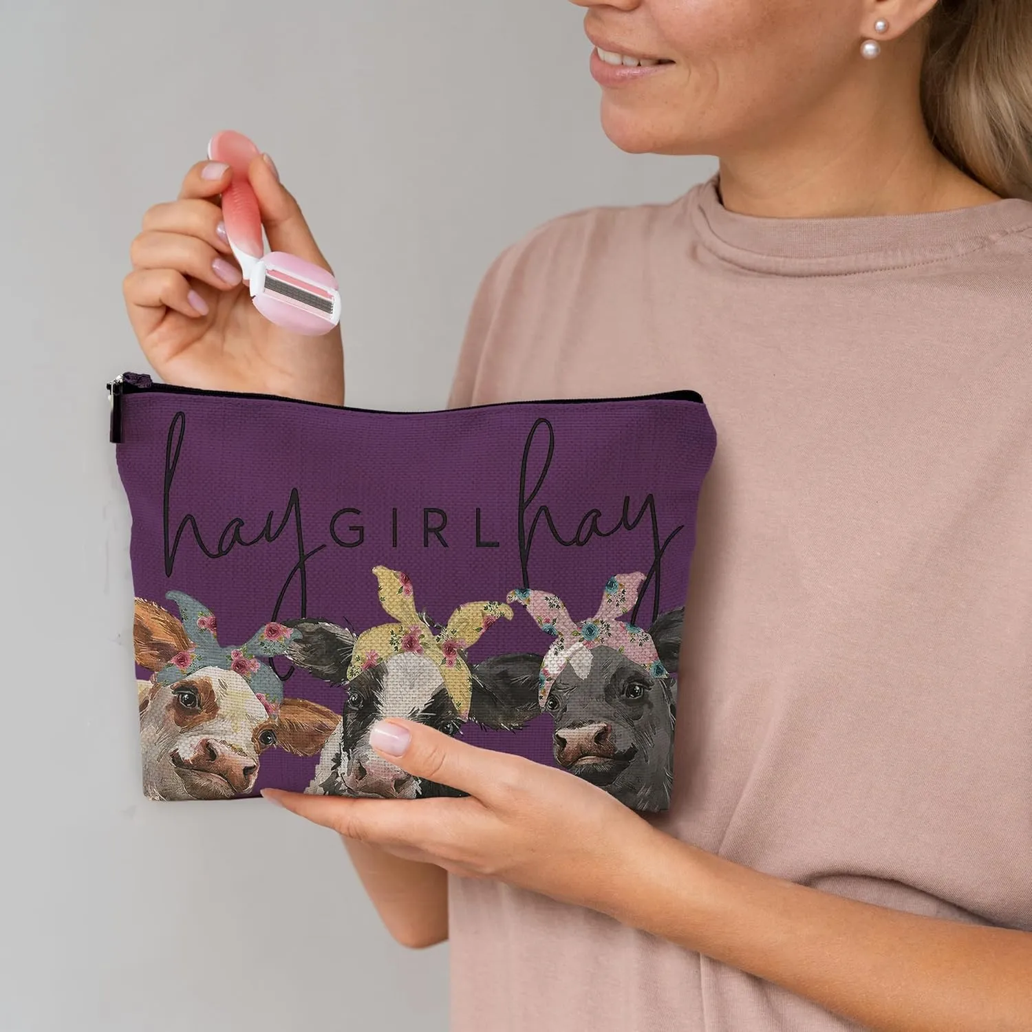 Cow Print Stuff, Western Makeup Bag - Purple Cosmetic Bag