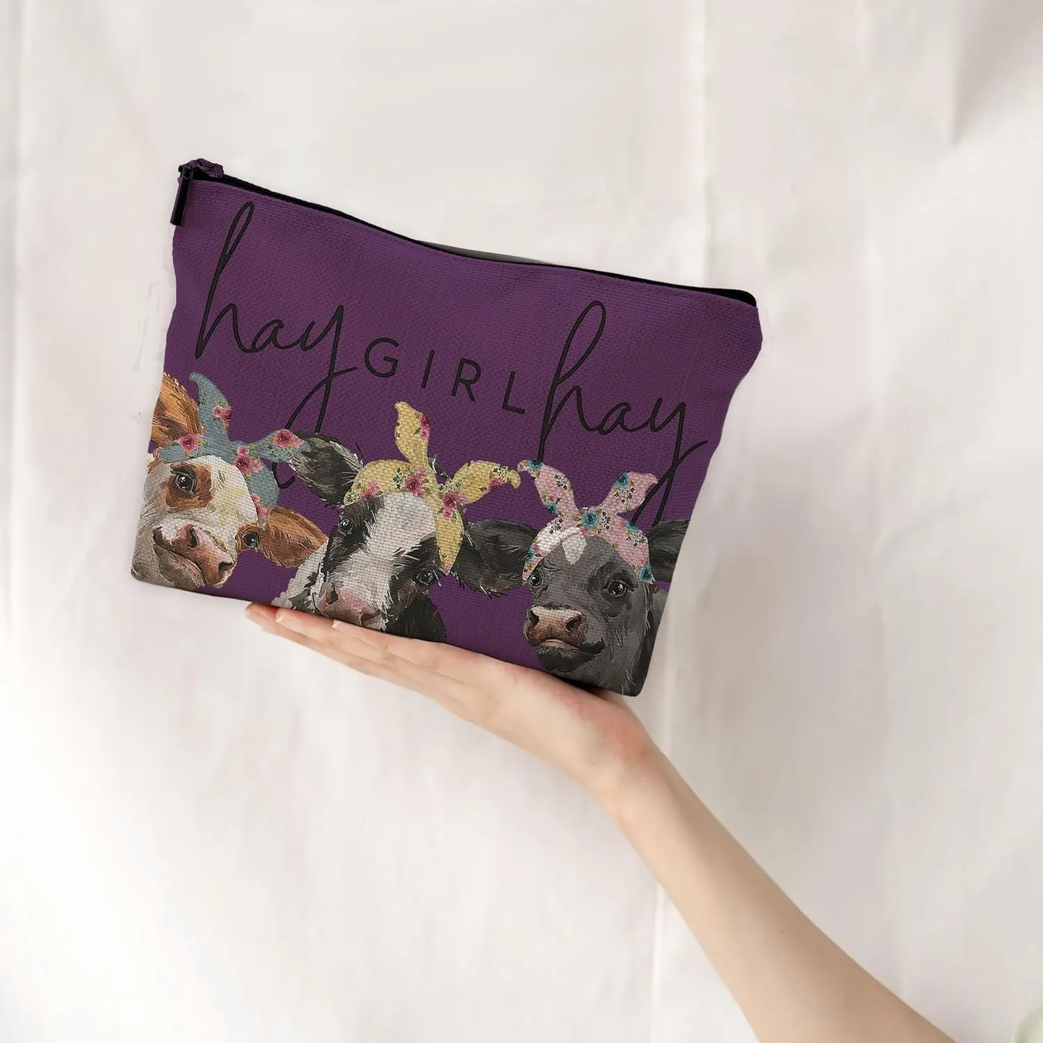Cow Print Stuff, Western Makeup Bag - Purple Cosmetic Bag