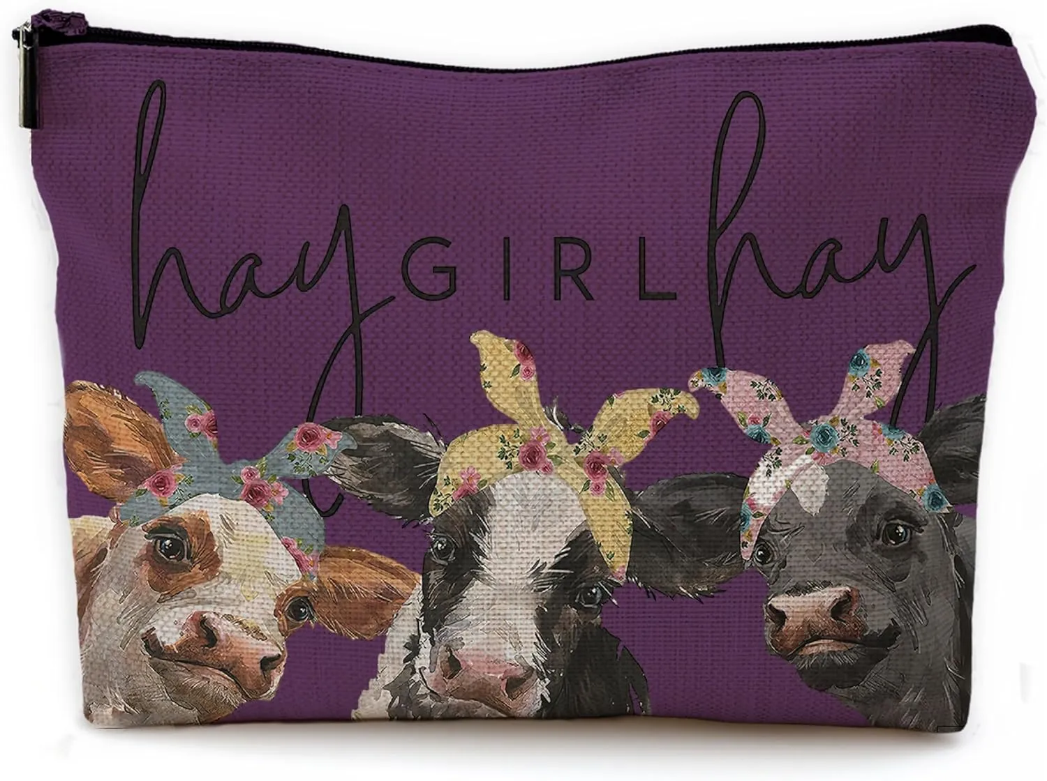 Cow Print Stuff, Western Makeup Bag - Purple Cosmetic Bag