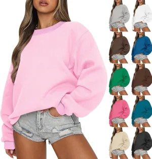 Crewneck Oversized Sweatshirt for Women Fleece Casual Long Sleeve Pullover Hoodies Trendy Comfy Fall Tops