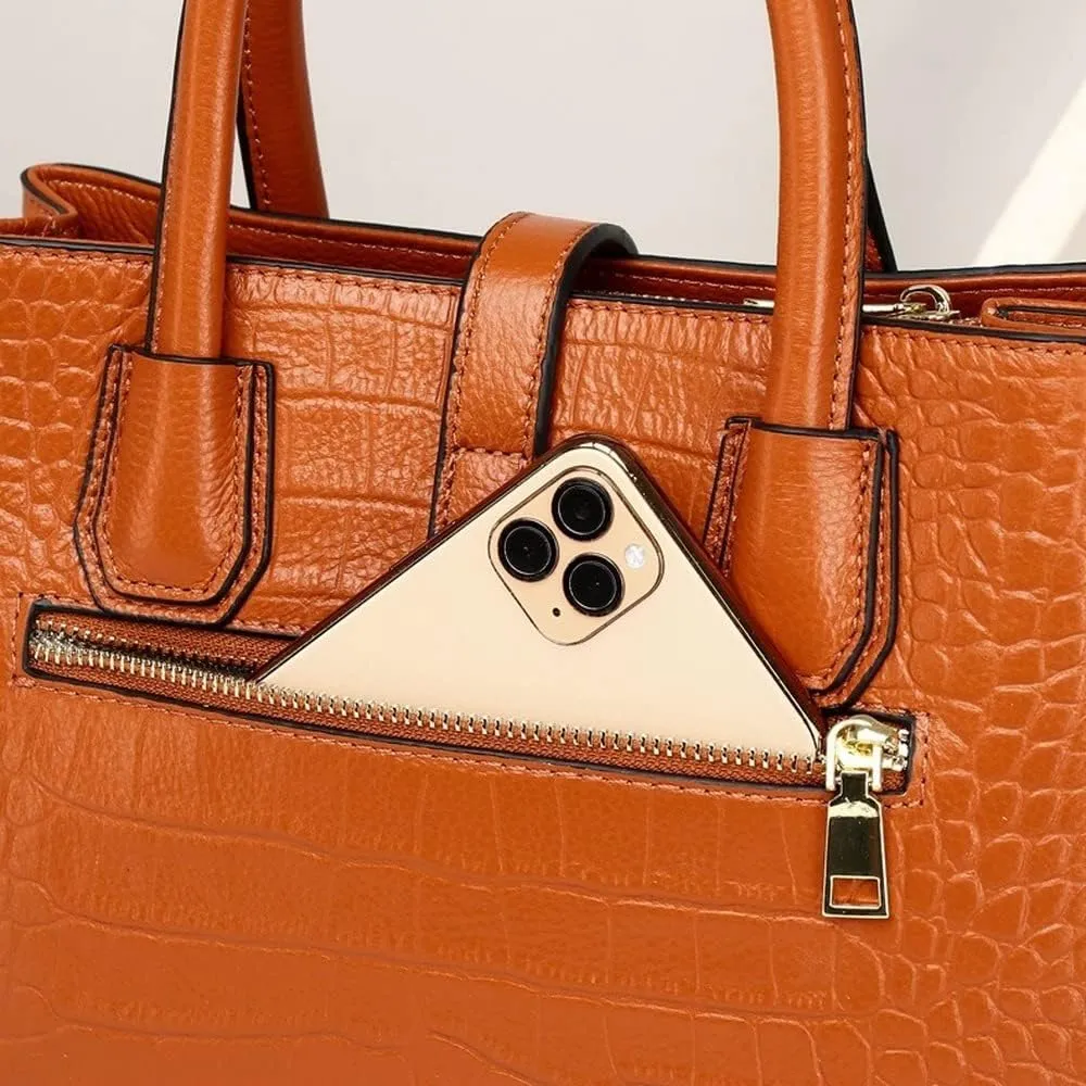 Crocodile Pattern Women's Unique Shoulder Bags Genuine Cow Leather Design Shoulder Bag Purses