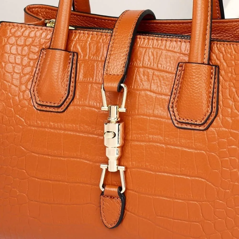 Crocodile Pattern Women's Unique Shoulder Bags Genuine Cow Leather Design Shoulder Bag Purses