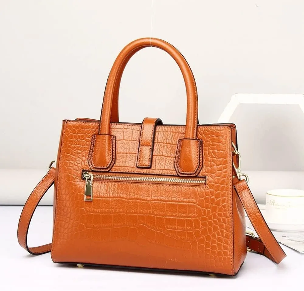Crocodile Pattern Women's Unique Shoulder Bags Genuine Cow Leather Design Shoulder Bag Purses