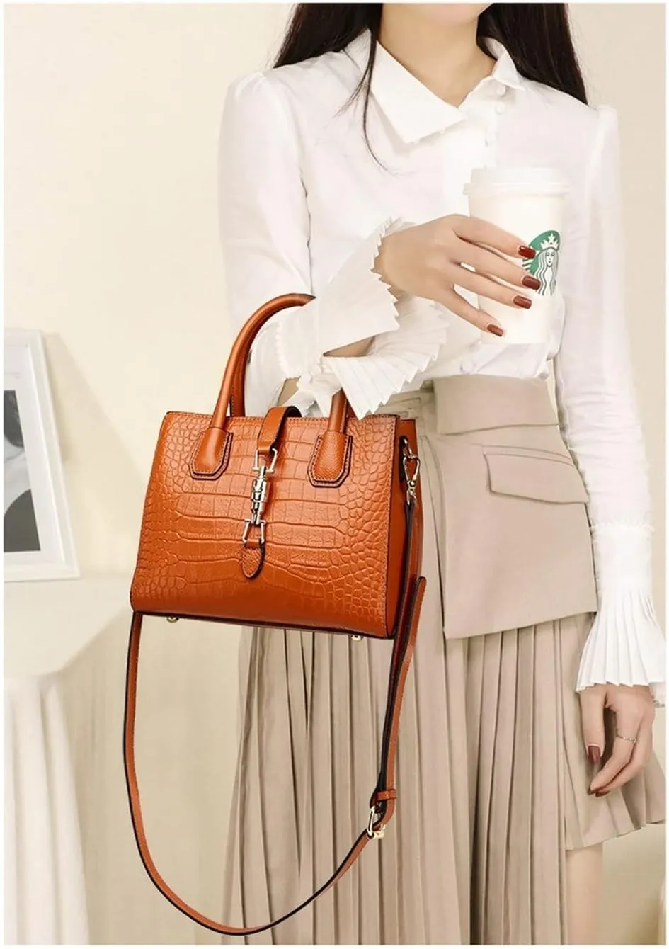 Crocodile Pattern Women's Unique Shoulder Bags Genuine Cow Leather Design Shoulder Bag Purses