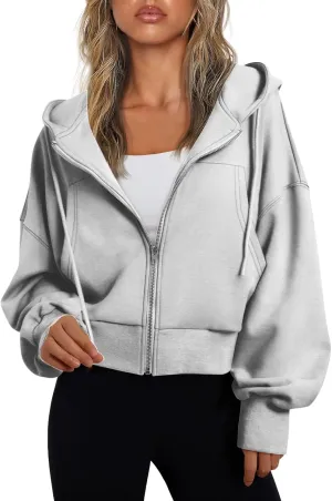 Cropped Zip Up Hoodie Women 2024 Trendy Fleece Crop Jacket Preppy Hooded Sweatshirt Y2k Cute Hoodies for Teen Girls