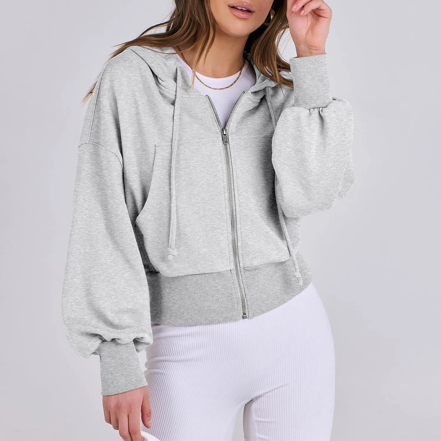 Cropped Zip Up Hoodie Women 2024 Trendy Fleece Crop Jacket Preppy Hooded Sweatshirt Y2k Cute Hoodies for Teen Girls