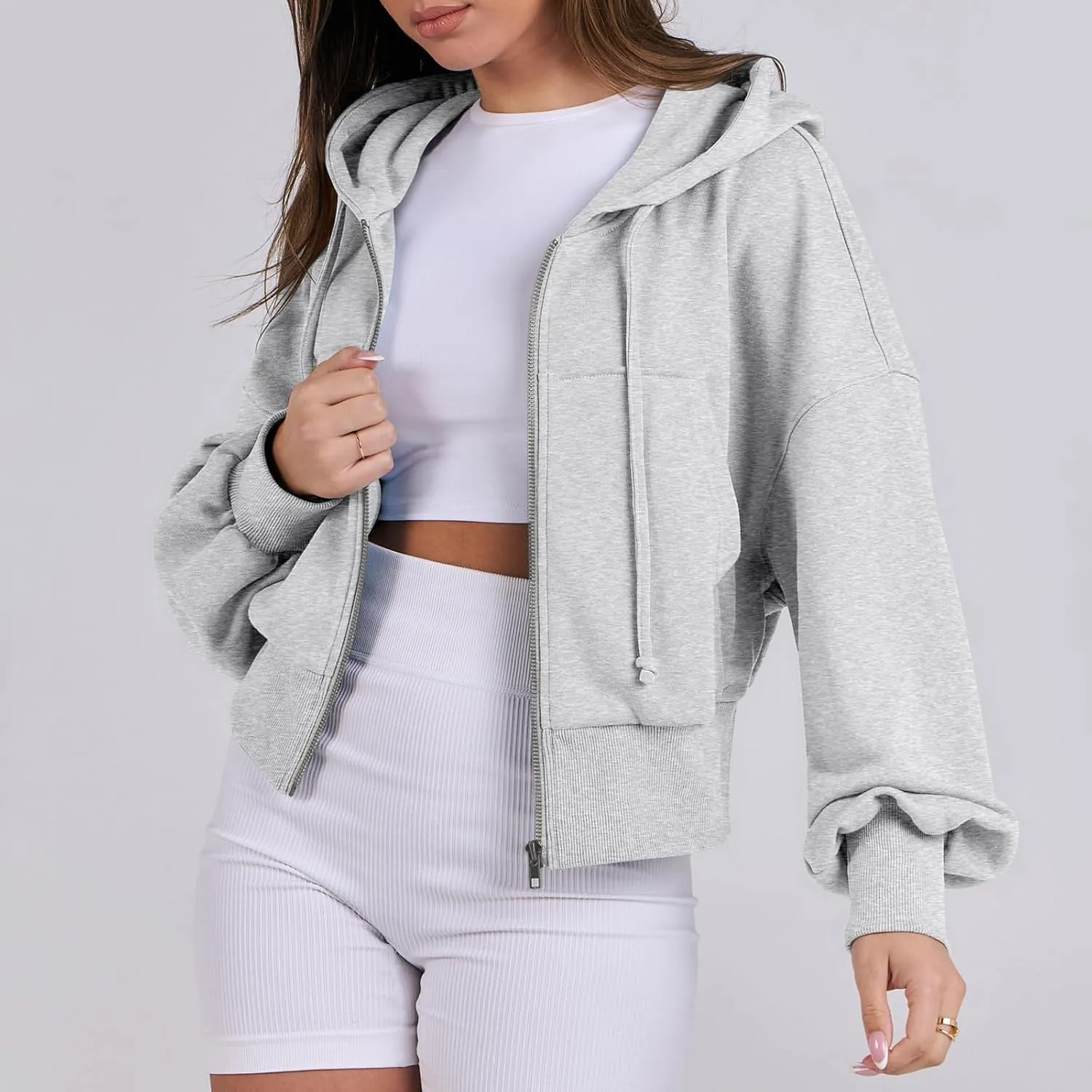 Cropped Zip Up Hoodie Women 2024 Trendy Fleece Crop Jacket Preppy Hooded Sweatshirt Y2k Cute Hoodies for Teen Girls