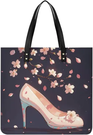 Crystal High Heels Handbag Leather Tote Shoulder Bag Satchel Handbag with Top Handles Large Casual Handbags with Shoulder Work Bag for Women Travel Purse Dating Gift