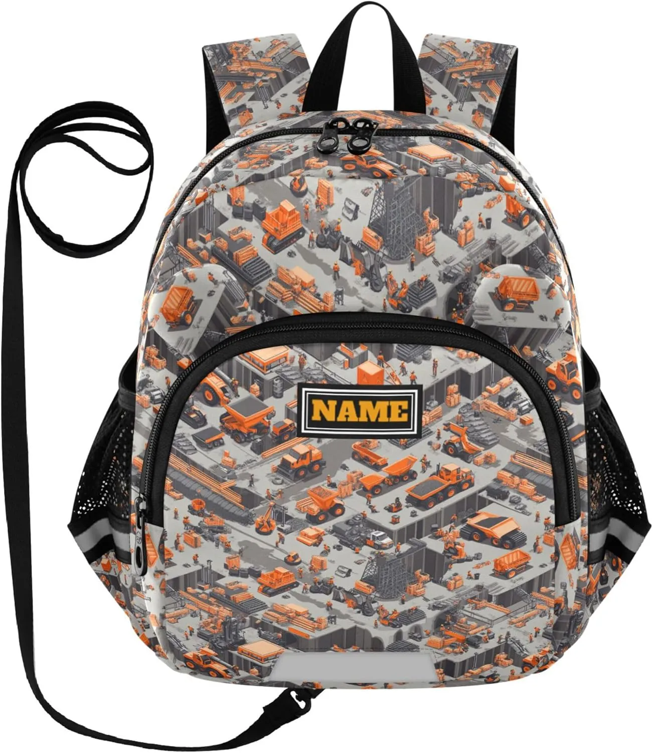 Custom Cute Ears Kids Backpacks Leash Boys Girls Anti-Lost Personalized Outdoor Backpack with Reflective Strip S Construction Scene Building Bridges Car Loader
