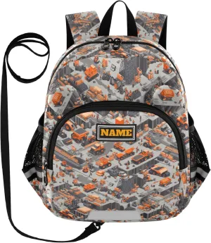 Custom Cute Ears Kids Backpacks Leash Boys Girls Anti-Lost Personalized Outdoor Backpack with Reflective Strip S Construction Scene Building Bridges Car Loader