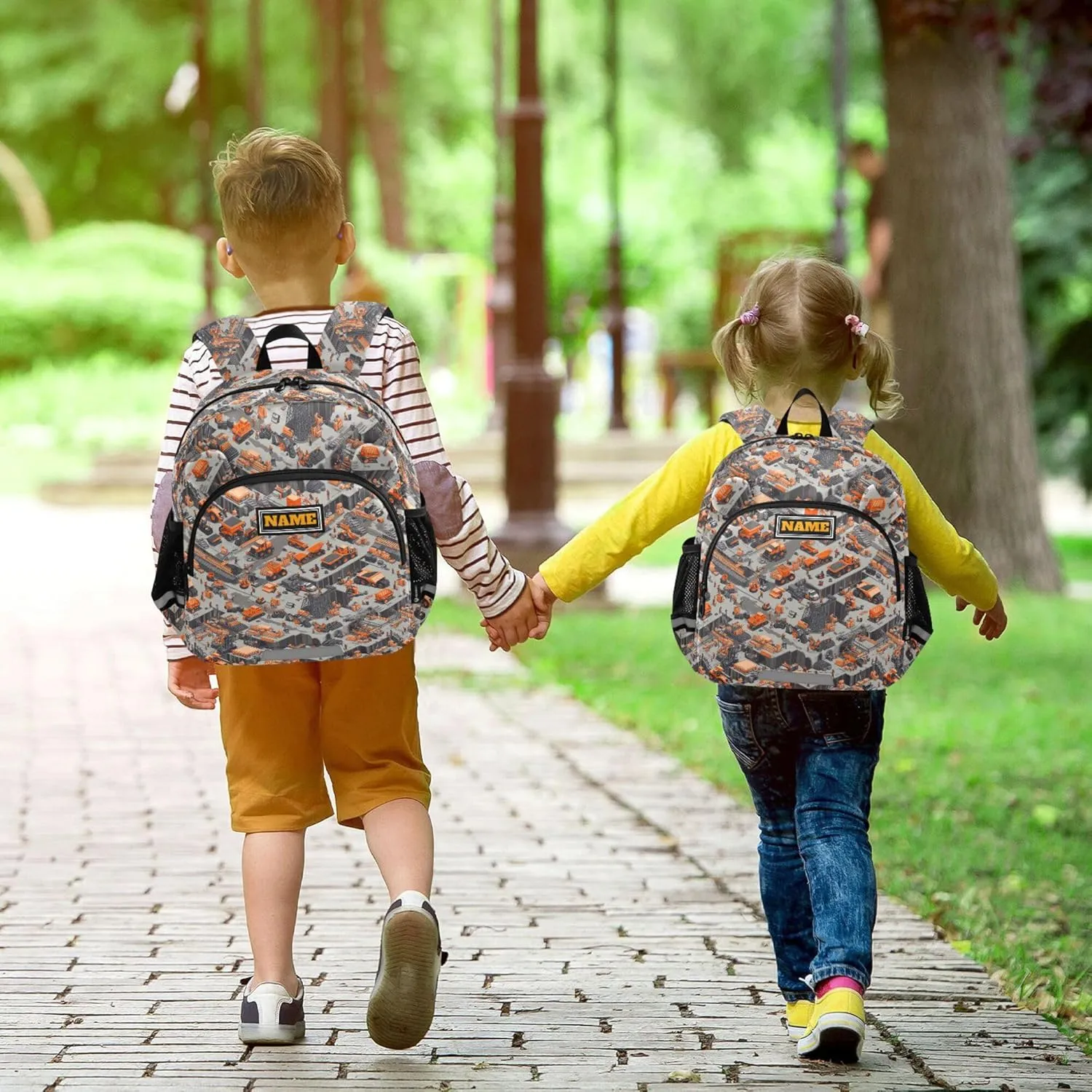 Custom Cute Ears Kids Backpacks Leash Boys Girls Anti-Lost Personalized Outdoor Backpack with Reflective Strip S Construction Scene Building Bridges Car Loader