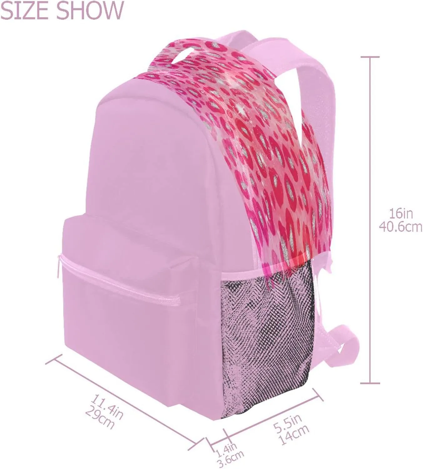 Custom Name Backpack Pink Silver Sparkling Leopard Backpacks Diy Casual Daypack Back Pack 16 inch Laptop Bag Double Zipper Travel Sports Bags with Adjustable Shoulder Strap