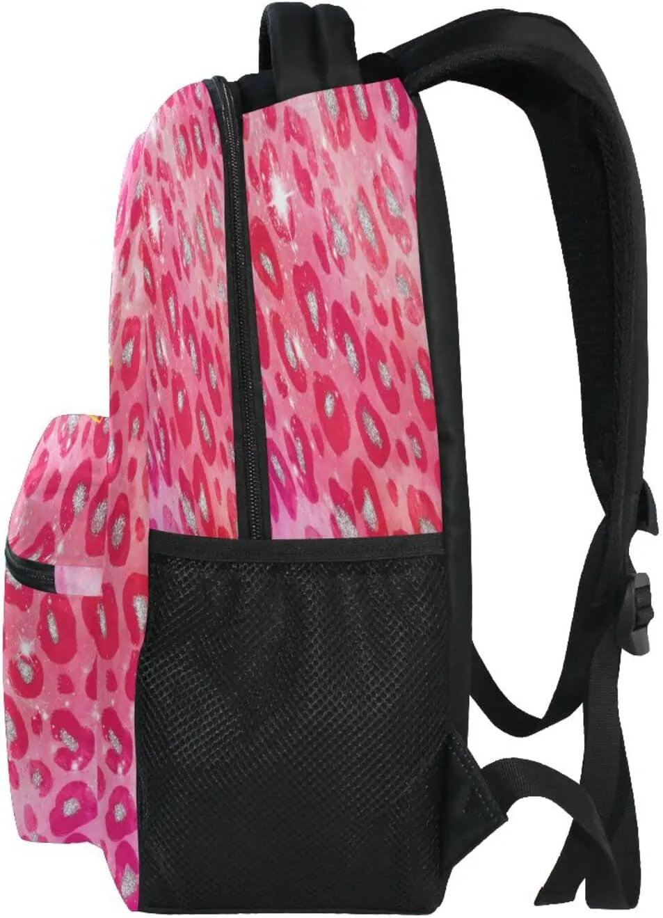 Custom Name Backpack Pink Silver Sparkling Leopard Backpacks Diy Casual Daypack Back Pack 16 inch Laptop Bag Double Zipper Travel Sports Bags with Adjustable Shoulder Strap