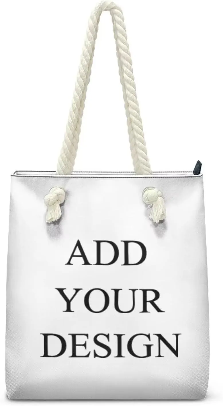 Custom Tote Bag for Women Zipper Cloth Cotton Bags for Travel Casual Satchel Totes