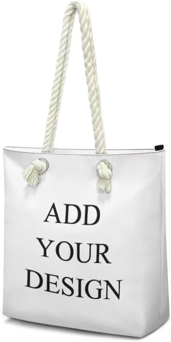 Custom Tote Bag for Women Zipper Cloth Cotton Bags for Travel Casual Satchel Totes