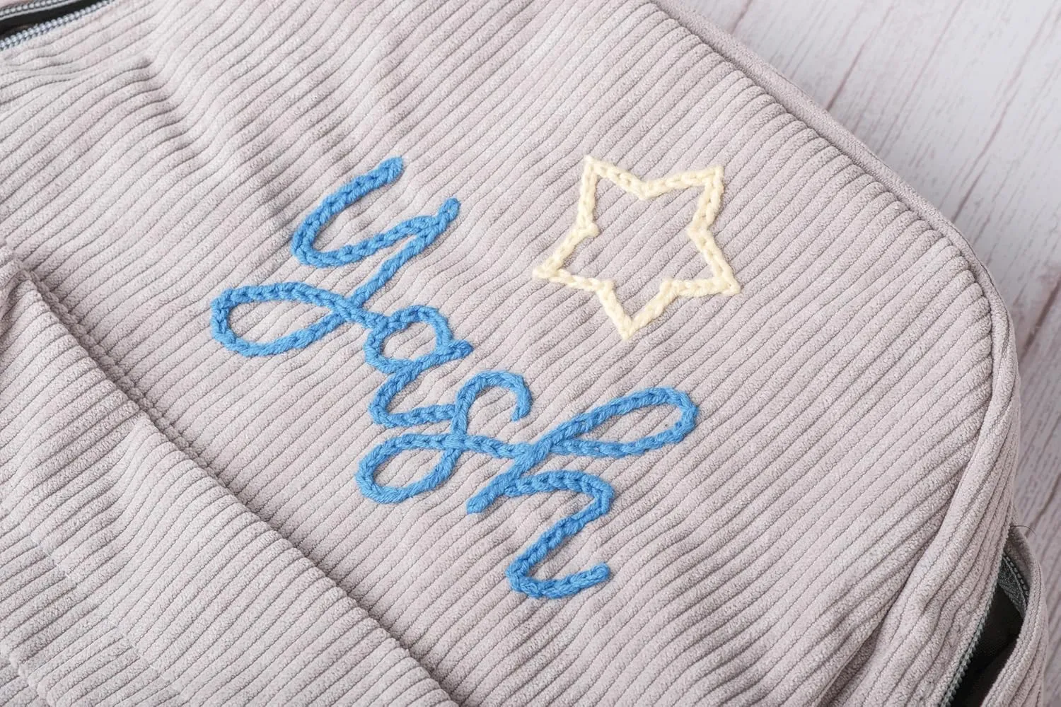 Customizable Corduroy Backpack with Name Embroidery - Lightweight, Perfect for School Trips and Laptop Carrying (Khaki)