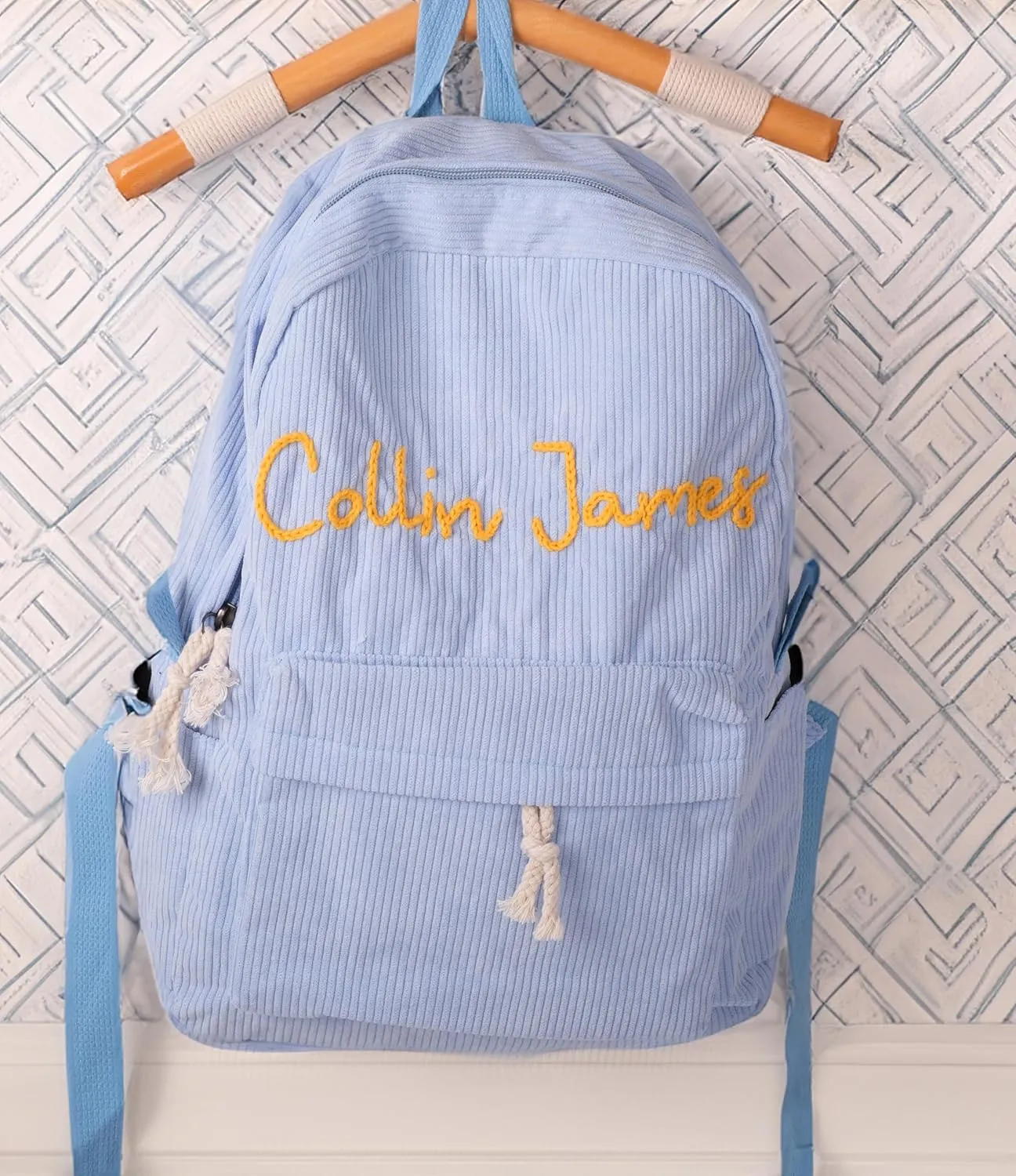 Customizable Corduroy Backpack with Name Embroidery - Lightweight, Perfect for School Trips and Laptop Carrying (Khaki)