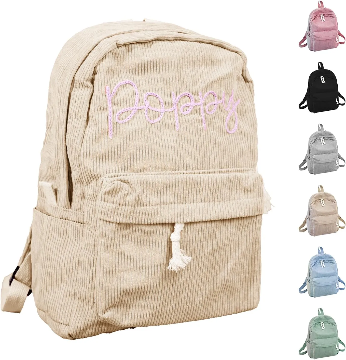 Customizable Corduroy Backpack with Name Embroidery - Lightweight, Perfect for School Trips and Laptop Carrying (Khaki)