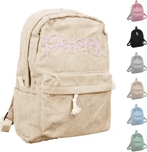 Customizable Corduroy Backpack with Name Embroidery - Lightweight, Perfect for School Trips and Laptop Carrying (Khaki)