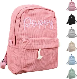 Customizable Corduroy Backpack with Name Embroidery - Lightweight, Perfect for School Trips and Laptop Carrying (Pink)
