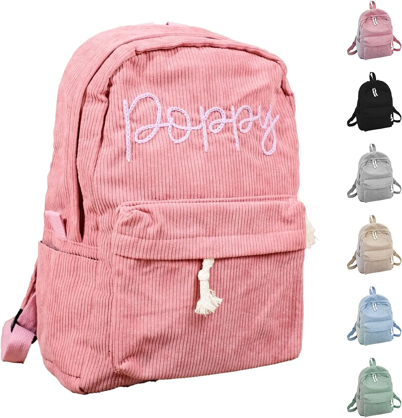 Customizable Corduroy Backpack with Name Embroidery - Lightweight, Perfect for School Trips and Laptop Carrying (Pink)