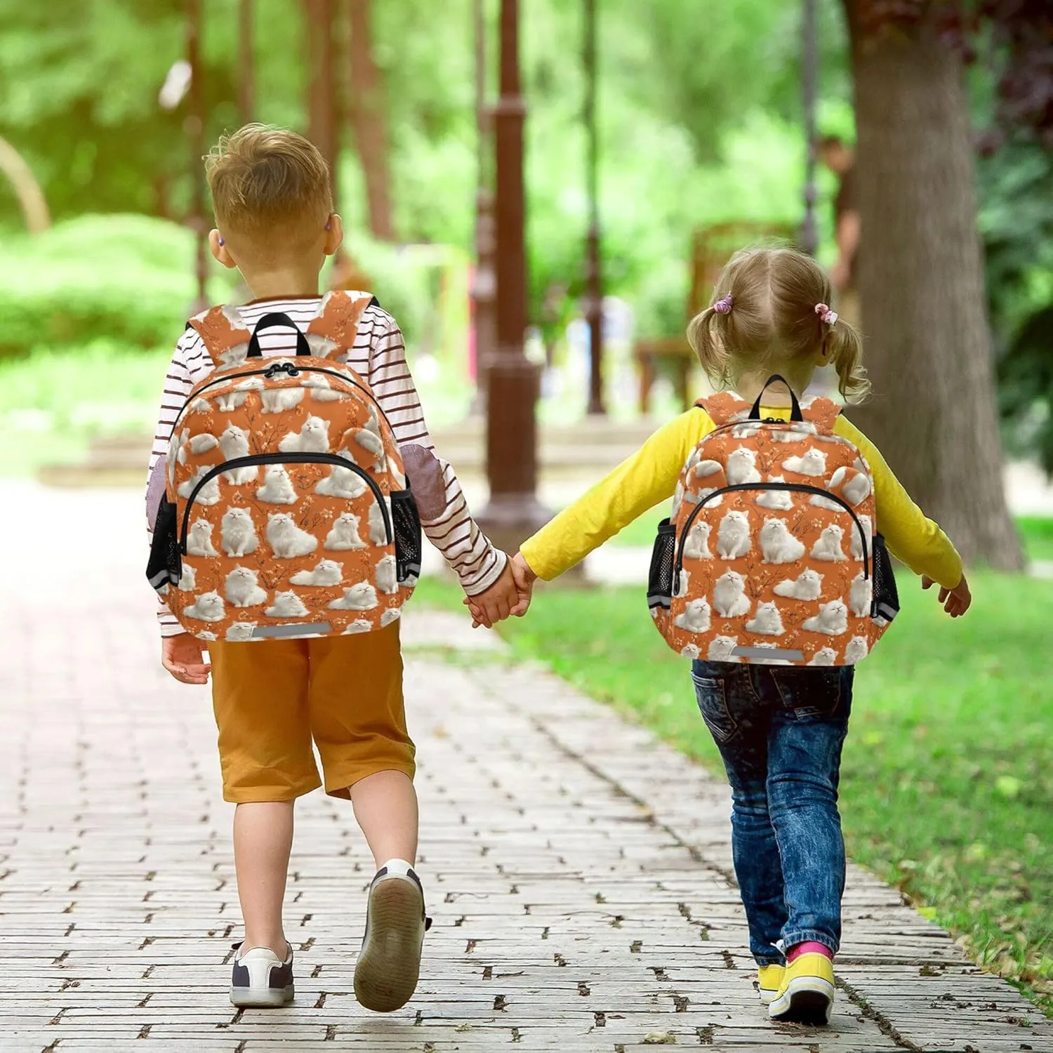 Cute Ears Kids Day Backpack Leash Little Girls Anti-Lost Personalized Toy Bags For Toddler with Reflective Strip M Aesthetic Bohemian Cats Peach