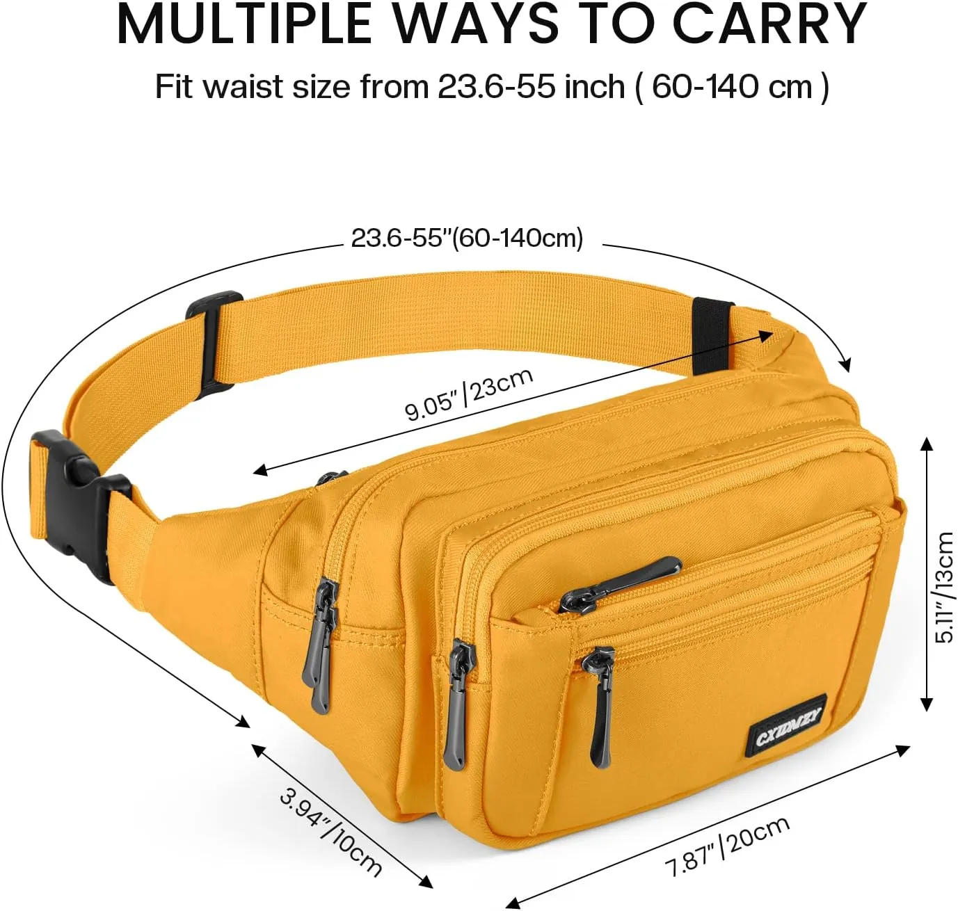 CXWMZY Fanny Packs For Women & Men Waist Pack Hip Bum Bag with Multi-Pockets Large Capacity Waterproof Casual Bum Bag for Disney Traveling Casual Cycling Running Hiking (Yellow)