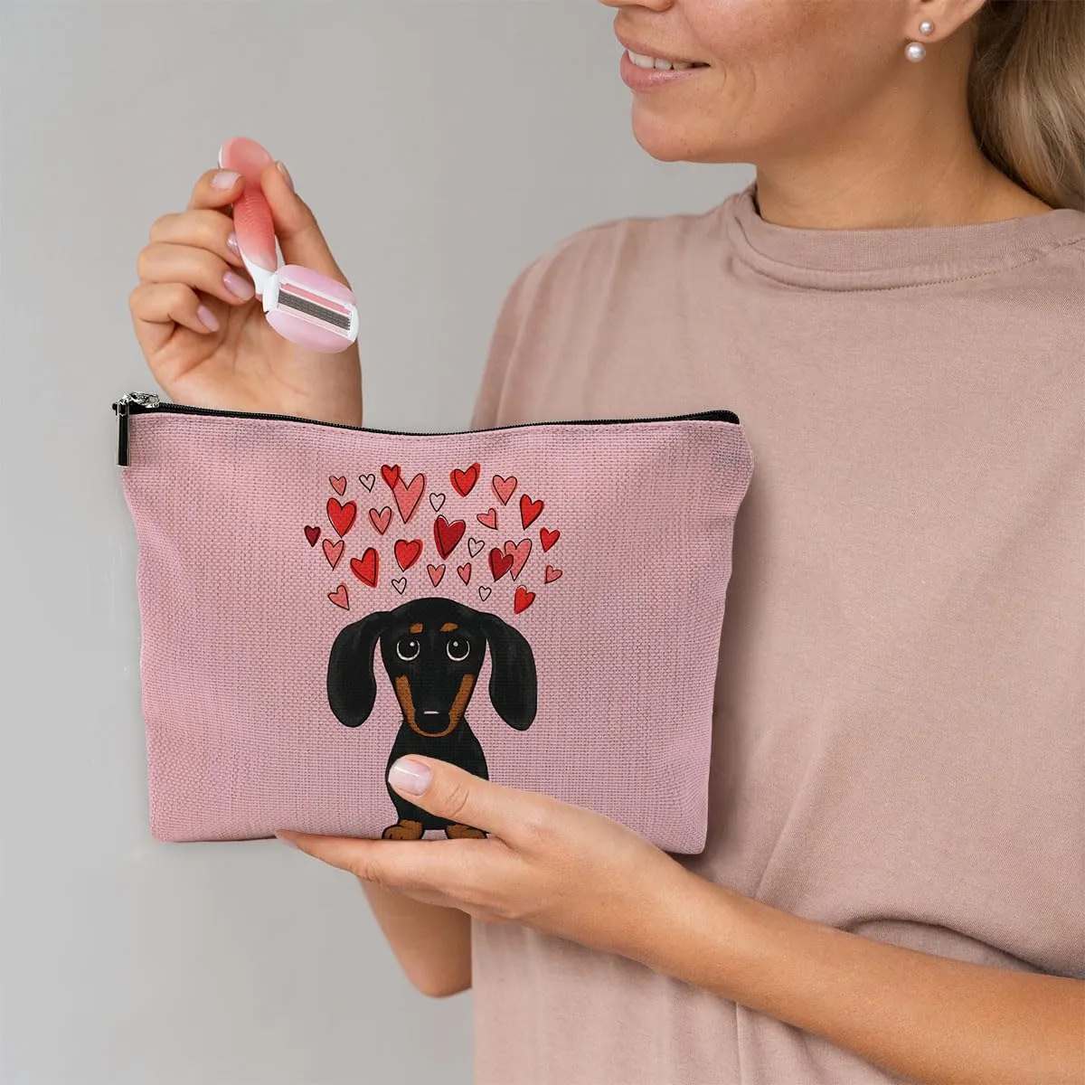 Dachshund Makeup Bag,Dachshund Cosmetic Bag,Dachshund Makeup Travel Toiletry Bag,Dachshund Mom Gifts,Dachshund Lover Gifts,Dachshund Gifts for women,Valentine Gifts, Pink Cosmetic Bag