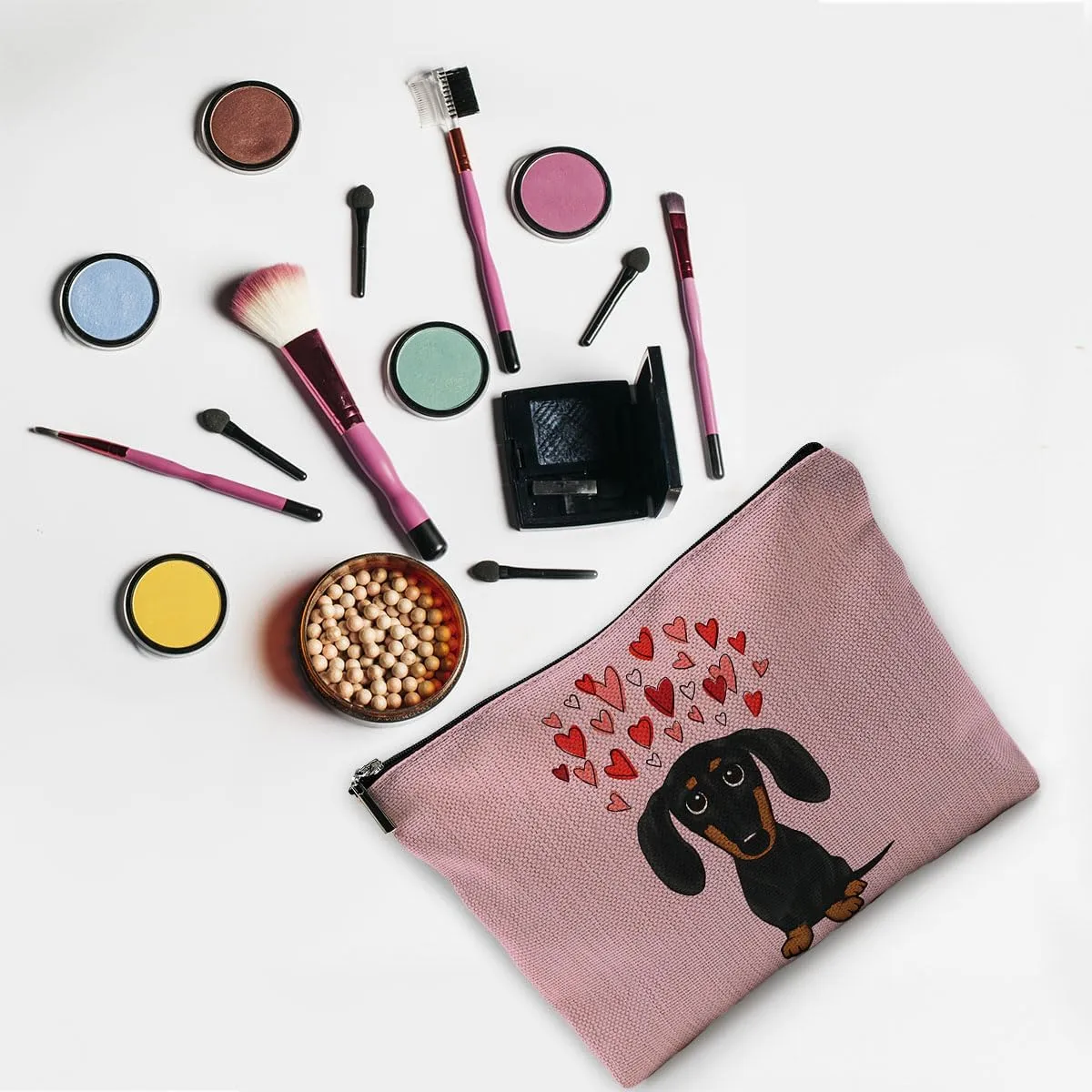 Dachshund Makeup Bag,Dachshund Cosmetic Bag,Dachshund Makeup Travel Toiletry Bag,Dachshund Mom Gifts,Dachshund Lover Gifts,Dachshund Gifts for women,Valentine Gifts, Pink Cosmetic Bag
