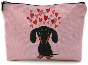 Dachshund Makeup Bag,Dachshund Cosmetic Bag,Dachshund Makeup Travel Toiletry Bag,Dachshund Mom Gifts,Dachshund Lover Gifts,Dachshund Gifts for women,Valentine Gifts, Pink Cosmetic Bag