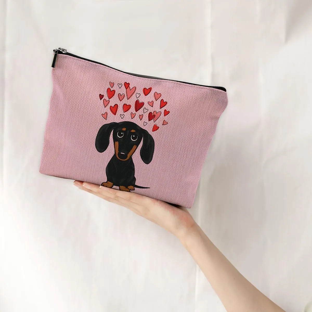Dachshund Makeup Bag,Dachshund Cosmetic Bag,Dachshund Makeup Travel Toiletry Bag,Dachshund Mom Gifts,Dachshund Lover Gifts,Dachshund Gifts for women,Valentine Gifts, Pink Cosmetic Bag