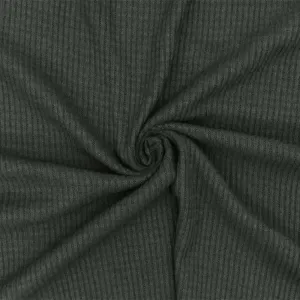 Dark Smoked Gray Solid Stretch Rayon Brushed 2X2 Rib Knit Fabric