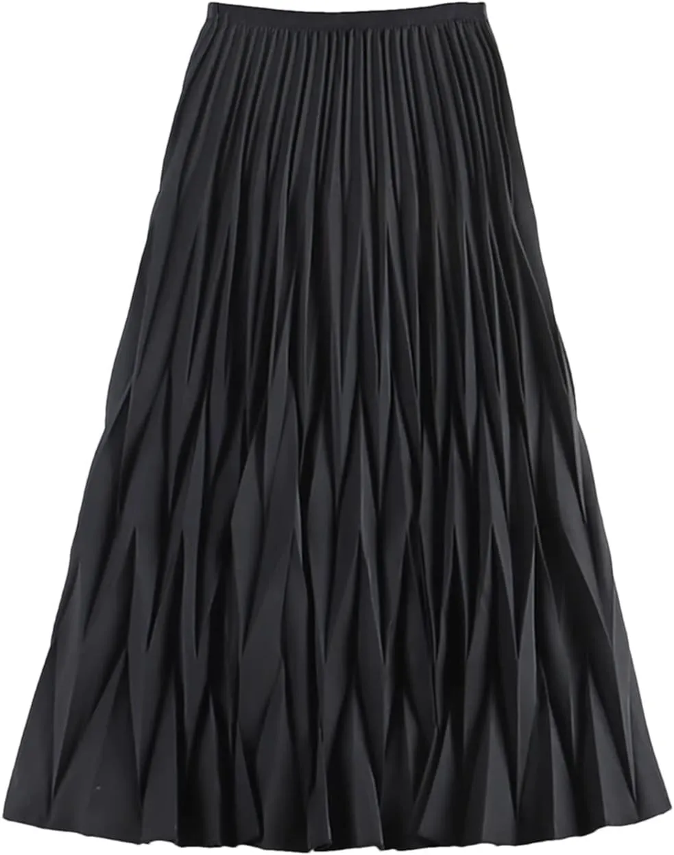 DBFBDTU Rhombus Pleated Long Skirt Women Solid A Line High Waist Midi Skirt Female